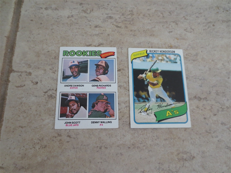 1977 and 1980 Andre Dawson and Rickey Henderson rookie baseball cards in very affordable condition