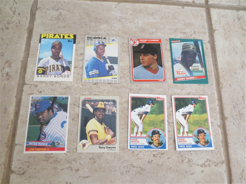 (8) 1980's baseball cards of Bonds, Griffey, Clemens, Gwynn, Boggs, Carter