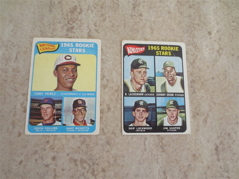 1965 Topps Tony Perez and Catfish Hunter rookie baseball cards in affordable condition