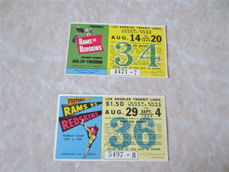 1948 and 1949 Los Angeles Rams vs. Washington Redskins L.A. Transit Lines tickets