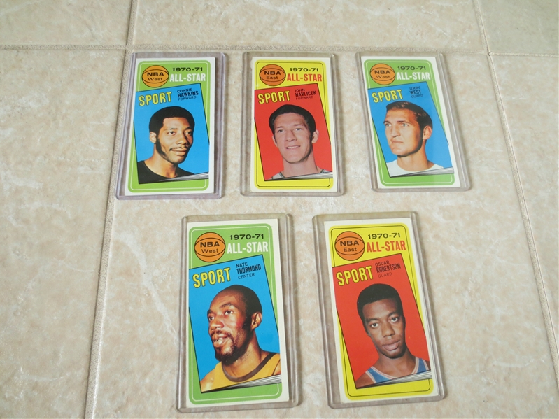 (5) 1970-71 Topps Basketball All Star Cards: West, Havlicek, Oscar Robertson, Hawkins, Thurmond