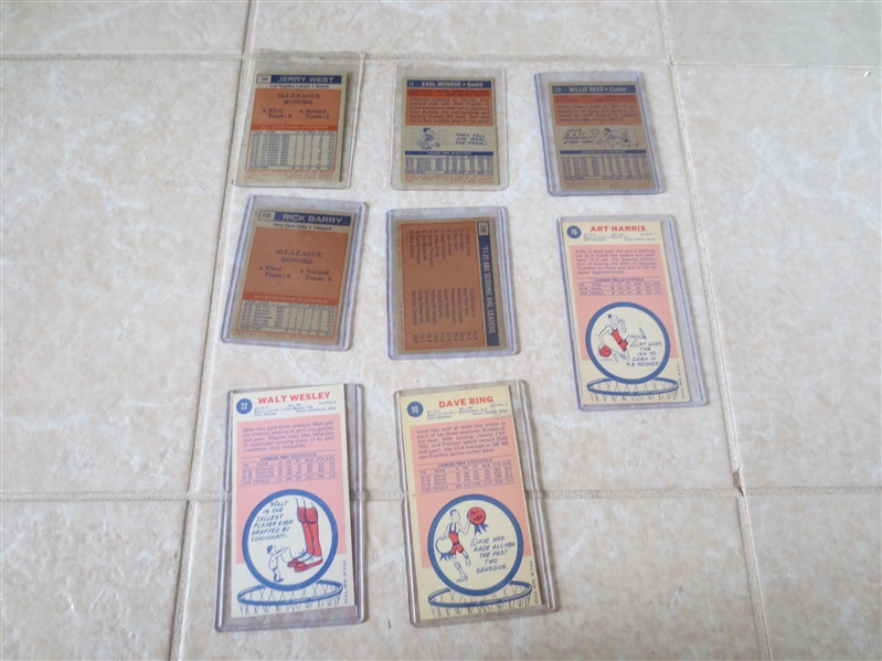 (8) Topps Basketball HOF cards including 1969-70 Dave Bing rookie plus West, Reed, Barry, Monroe +