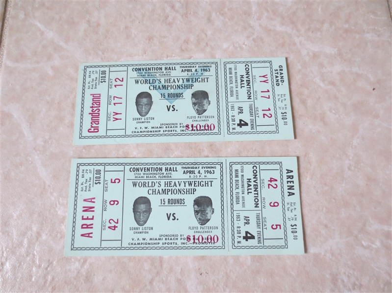 (2) 1963 Sonny Liston vs. Floyd Patterson Heavyweight Championship Full tickets