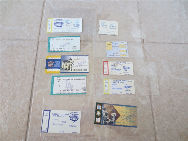 (10) 1988 through 1999 Los Angeles Dodgers Opening Day Tickets missing two