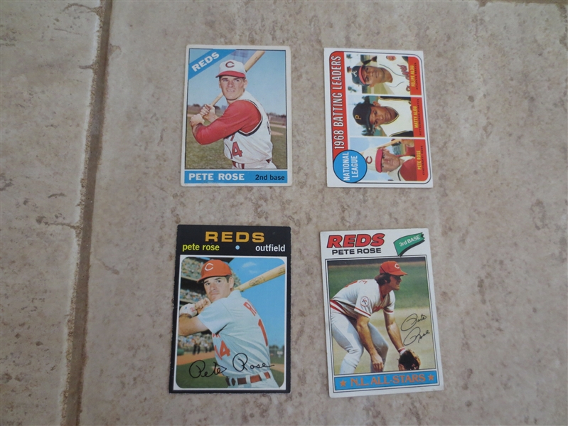 1966, 69, 71, 77 Topps Pete Rose baseball cards in affordable condition