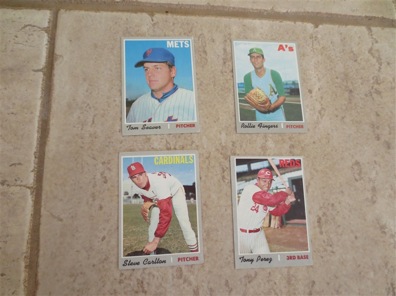 (4) 1970 Topps baseball cards of Hall of Famers in nice condition:  Seaver, Fingers, Perez, Carlton