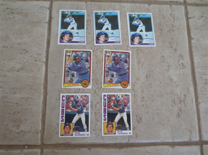 (5) 1983 Ryne Sandberg rookies + (2) 1984 Ryne Sandberg baseball cards