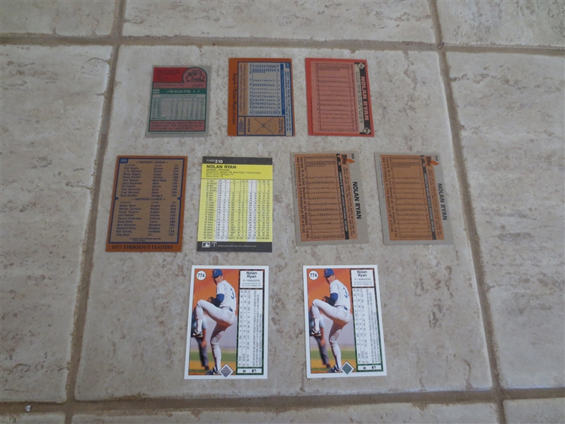 (9) Nolan Ryan baseball cards including 1975 Topps Mini and 1978 Topps
