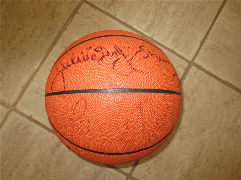 Autographed Magic Johnson, Larry Bird, and Dr. J Julius Erving basketball