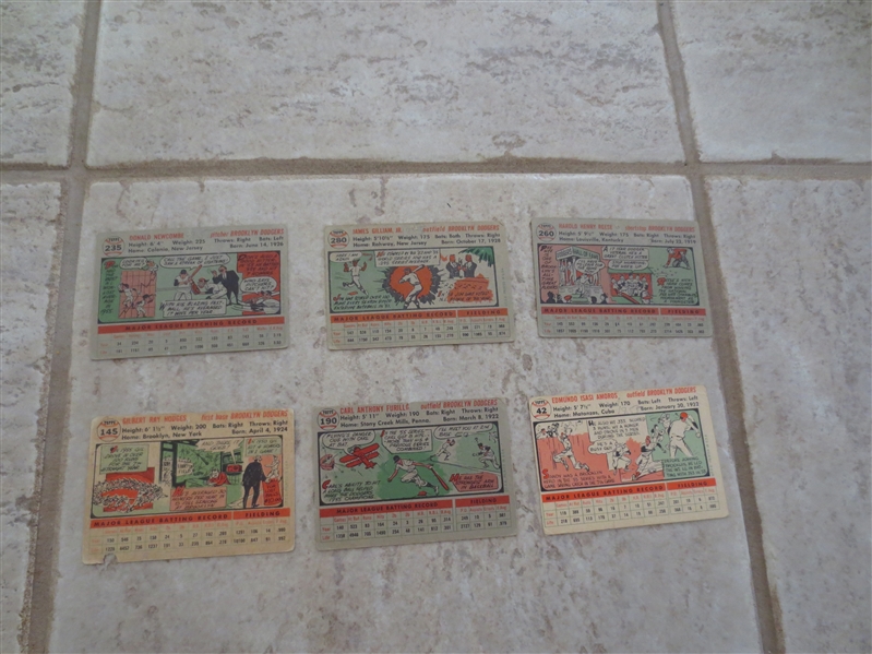 (6) 1956 Topps Brooklyn Dodgers baseball star cards in affordable condition!