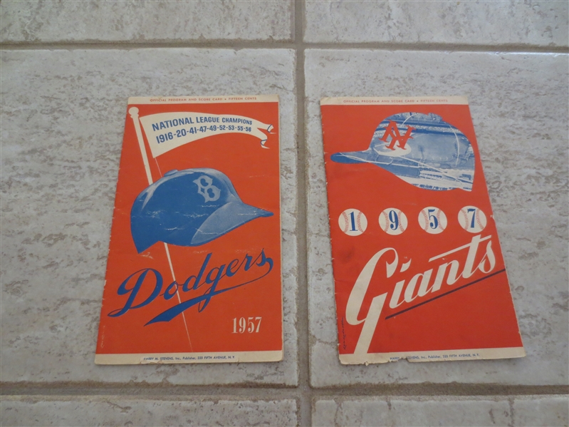 1957 Giants at Dodgers unscored baseball program + 1957 Phillies at Giants scored baseball program