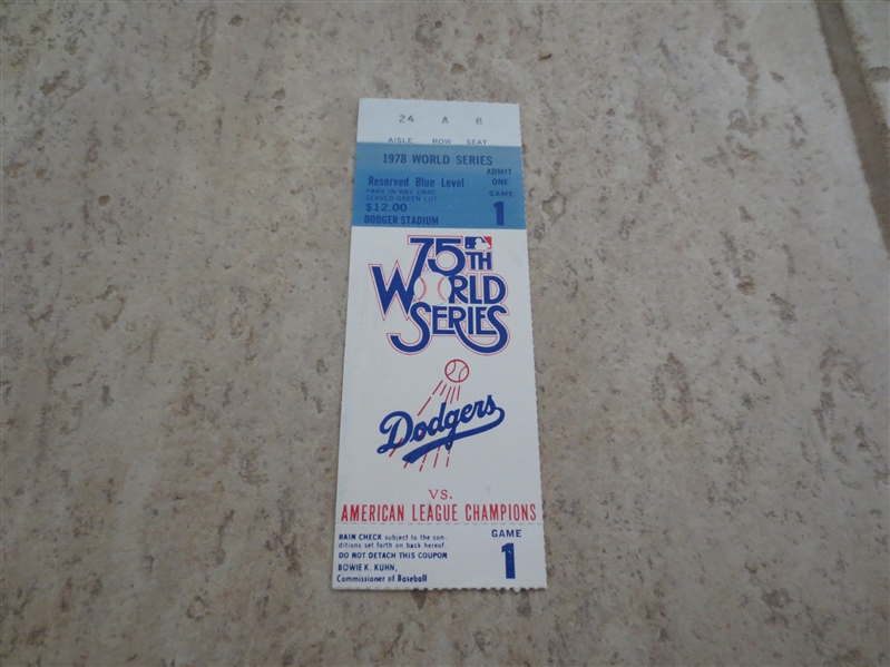 1978 World Series Game 1 ticket at Los Angeles Dodgers
