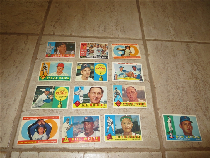 (13) different 1960 Topps baseball cards including Killebrew, Hodges, Perry, Aparicio, Hodges, Drysdale, Schoendienst, White, and more