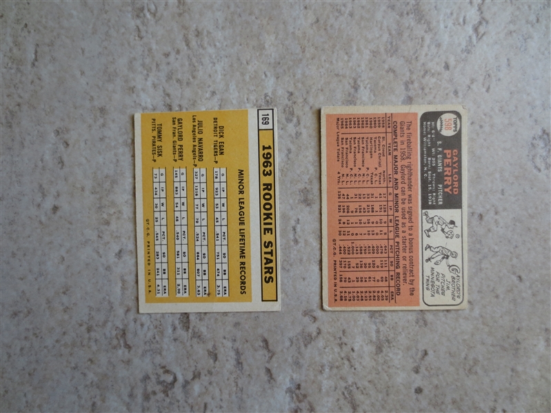 1963 Topps and 1966 Topps short print Gaylord Perry baseball cards in affordable condition!  Hall of Famer!