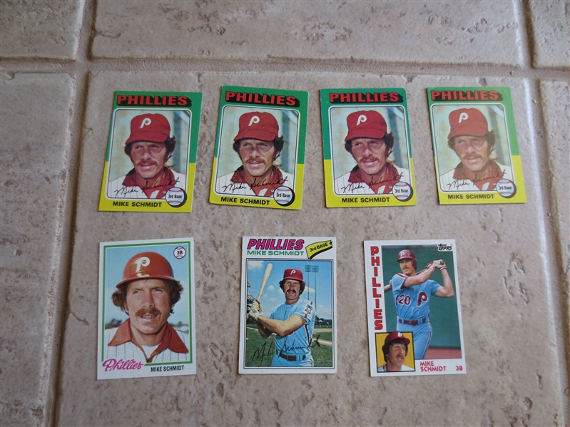 (7) Vintage Mike Schmidt Topps baseball cards  Hall of Famer