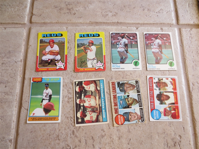 (8) vintage Hall of Famer + Pete Rose Topps baseball cards