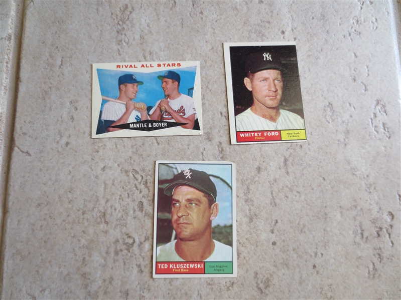 1960 Topps Rival All Stars Mantle/Boyer baseball card + 1961 Topps Ford + 1961 Topps Klu