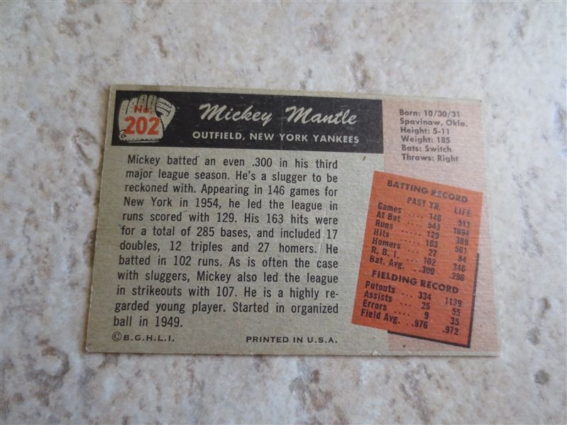 1955 Bowman Mickey Mantle baseball card #202
