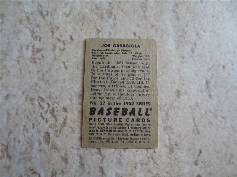1952 Bowman Joe Garagiola baseball card in affordable condition #27