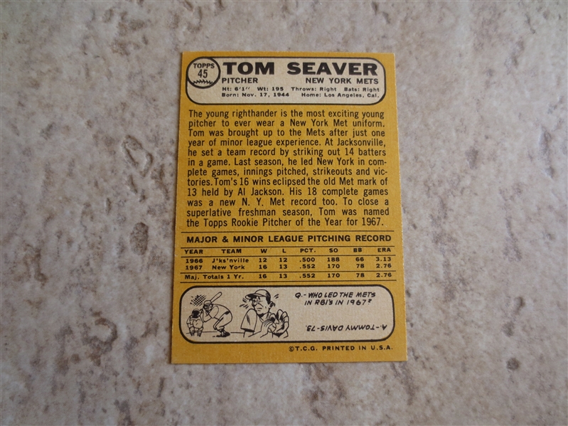 1968 Topps Tom Seaver baseball card #45 in beautiful condition!  Send to PSA?    2