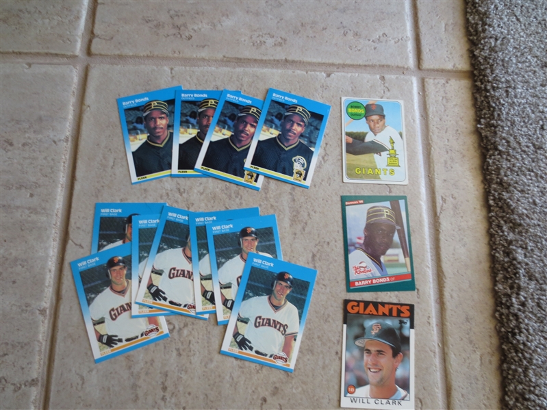 (14) Barry Bonds and Will Clark baseball cards including a 1969 Topps Bobby Bonds rookie