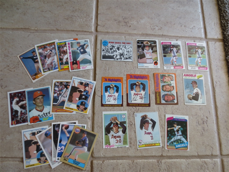The Nolan Ryan Baseball Card Group---24 cards including 1970, 73, 74, 75 mini, 75 Topps, more