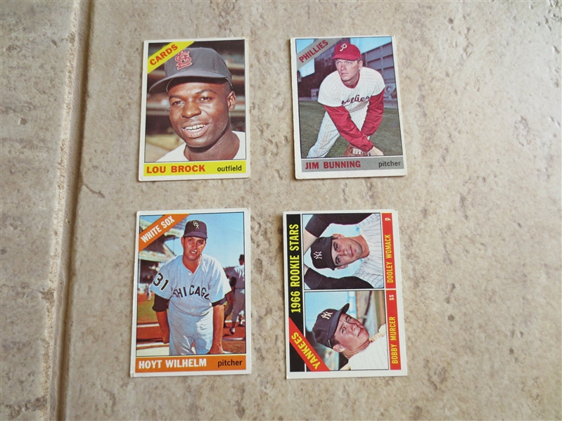 (4) 1966 Topps Superstar baseball cards:  Lou Brock, Bobby Murcer rookie, Wilhelm, Bunning