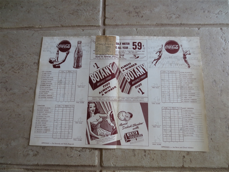 1945 CCNY vs. Syracuse & LIU vs. West Virginia scored doubleheader basketball program at MSG