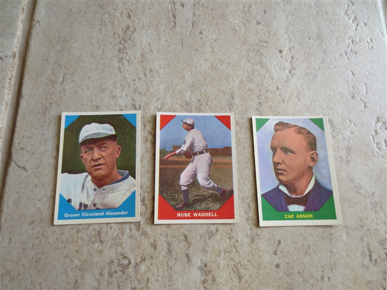 (3) 1960 Fleer Greats Alexander, Waddell, and Anson baseball cards in very nice condition