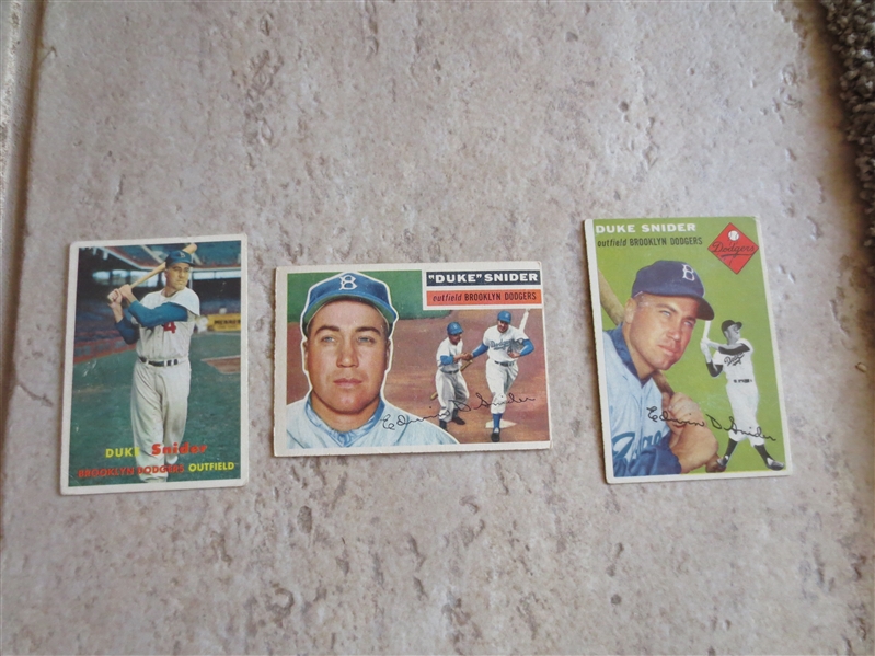 1954, 56, 57 Topps Duke Snider baseball cards