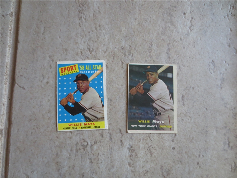 1957 Topps Willie Mays #10 and 1958 Topps Sport All Star Willie Mays #486 baseball cards in affordable condition