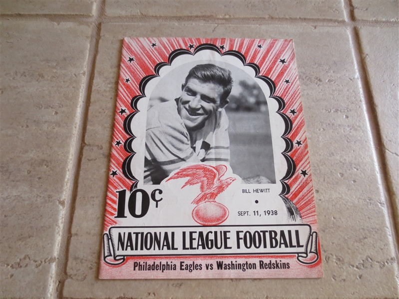 1938 Opening Day football program Washington Redskins at Philadelphia Eagles