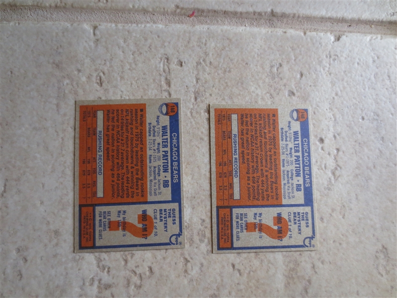 (2) 1976 Topps Walter Payton rookie football cards---one is nmt and the other ex+