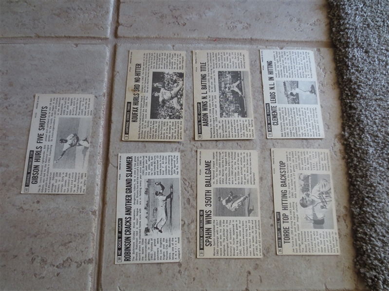 (7) different 1964 Topps Giants baseball cards of Hall of Famers: Clemente, Aaron, Koufax, Gibson, Robinson, Spahn, Torre