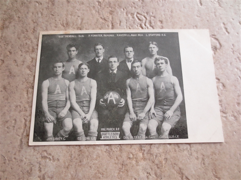 1905-06 Brattleboro Athletics Pro Basketball postcard