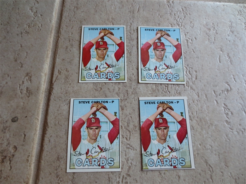 (4) 1967 Topps Steve Carlton baseball cards in assorted condition  Hall of Famer
