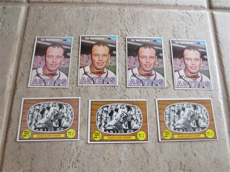 (4) 1967 Topps Eddie Mathews + (3) 1967 Topps World Series Game 2 baseball cards (Jim Palmer)