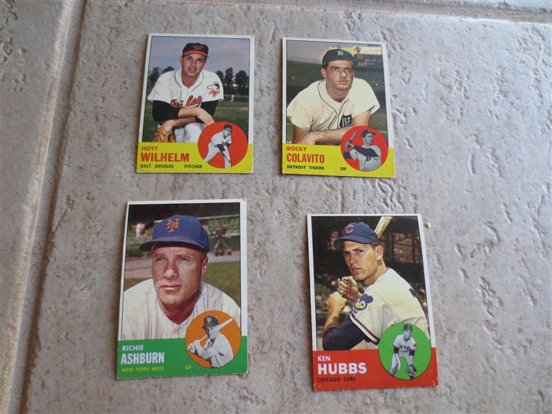 (4) 1963 Topps baseball star cards: Ashburn, Hubbs Wilhelm, Colavito