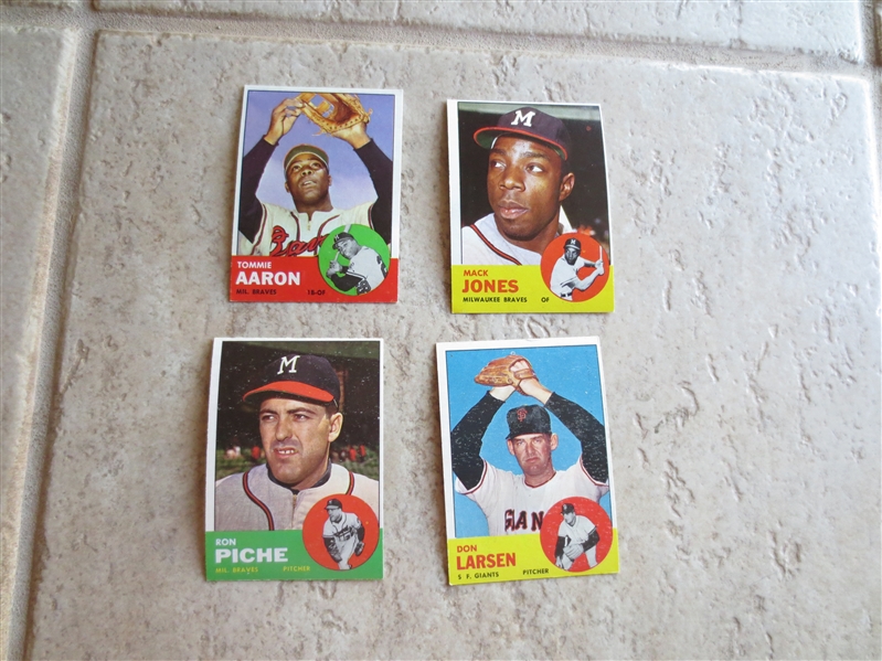 (4) 1963 Topps baseball cards in nice condition:  Tom Aaron, Jones, Piche, and Larsen
