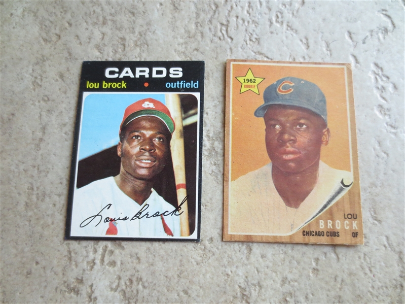 1962 Topps Lou Brock rookie + 1971 Topps Lou Brock baseball cards Hall of Famer