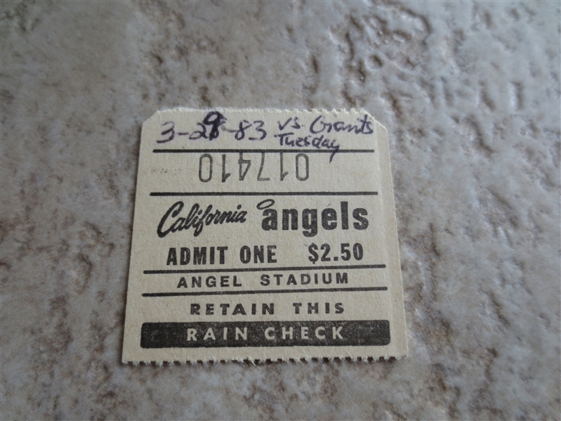 March 29, 1983 California Angels Spring Training baseball ticket stub Palm Springs