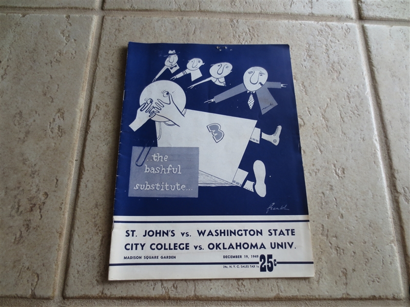 1949 St. John's vs. Washington State and CCNY vs. Oklahoma unscored basketball program