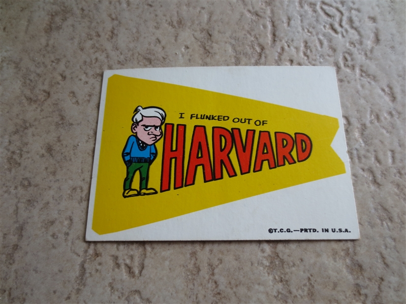 1967 Topps Harvard Comic Pennant Sticker  Scarce!