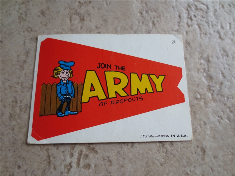 1967 Topps Army Comic Pennant Sticker  Scarce!