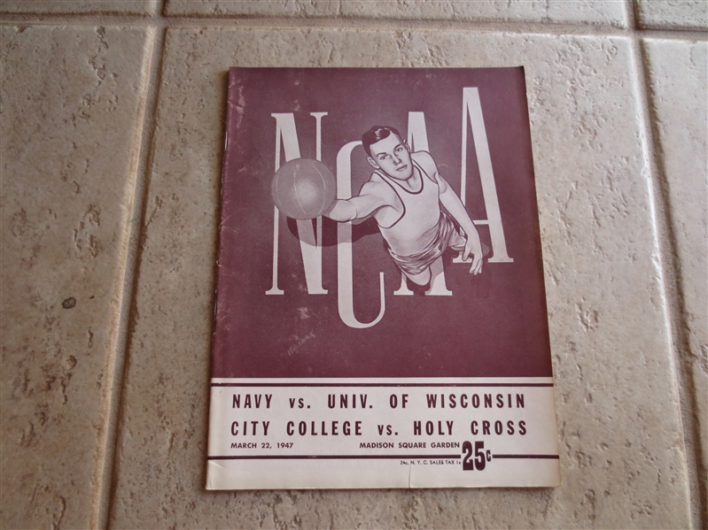 March 22, 1947 NCAA East Regional Basketball Championship program Navy, Wisconsin, CCNY, Holy Cross  Bob Cousy