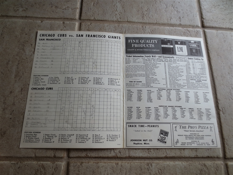 1967 San Francisco Giants at Chicago Cubs scored program Mays, McCovey, Jenkins, Banks, Santo