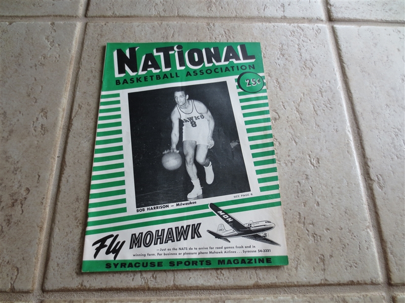 1954-55 Milwaukee Hawks at Syracuse Nats scored basketball program Schayes, Pettit