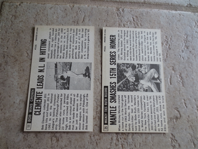 1964 Topps Giants Mickey Mantle and Bob Clemente baseball cards