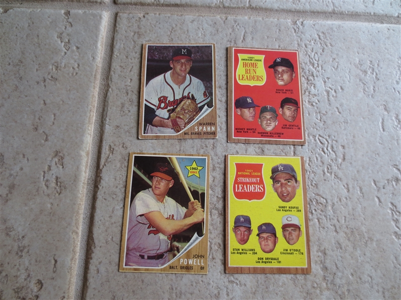 (3) 1962 Topps Hall of Famer baseball cards plus Boog Powell rookie card