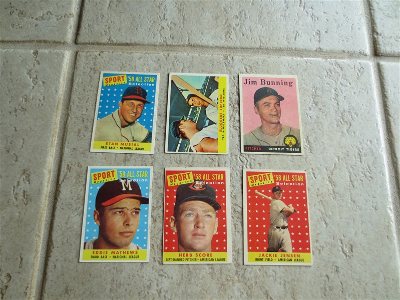 (6) 1958 Topps Baseball Star Cards